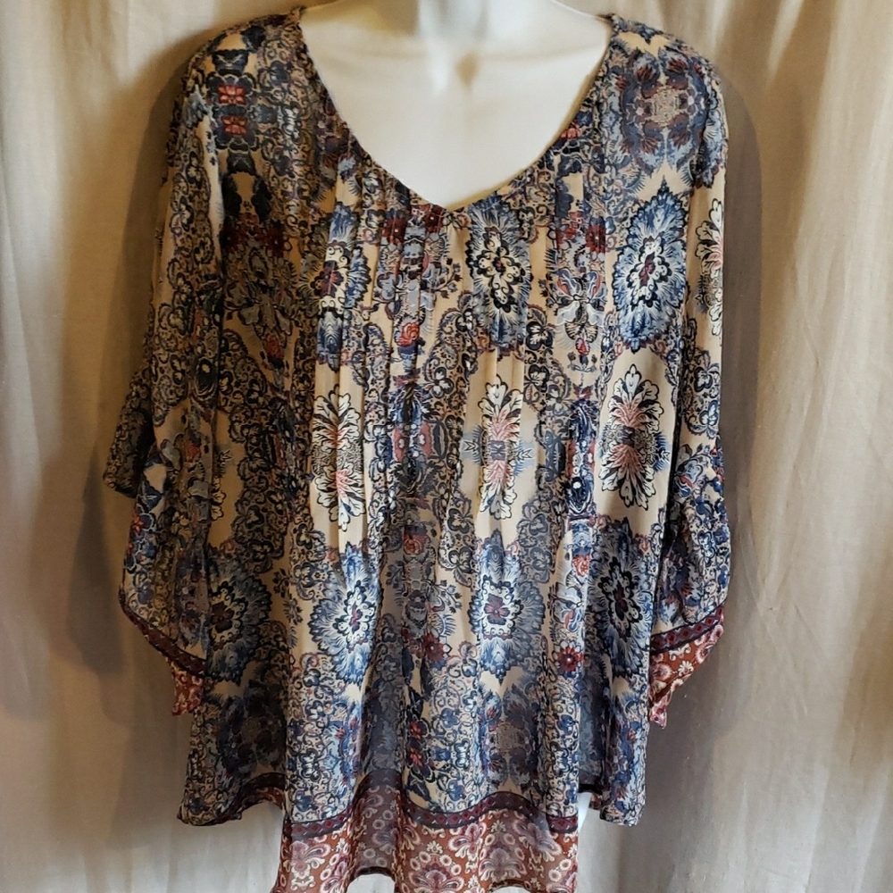 Artesia Floral Flowy Bohemian Sheer Blouse Size L